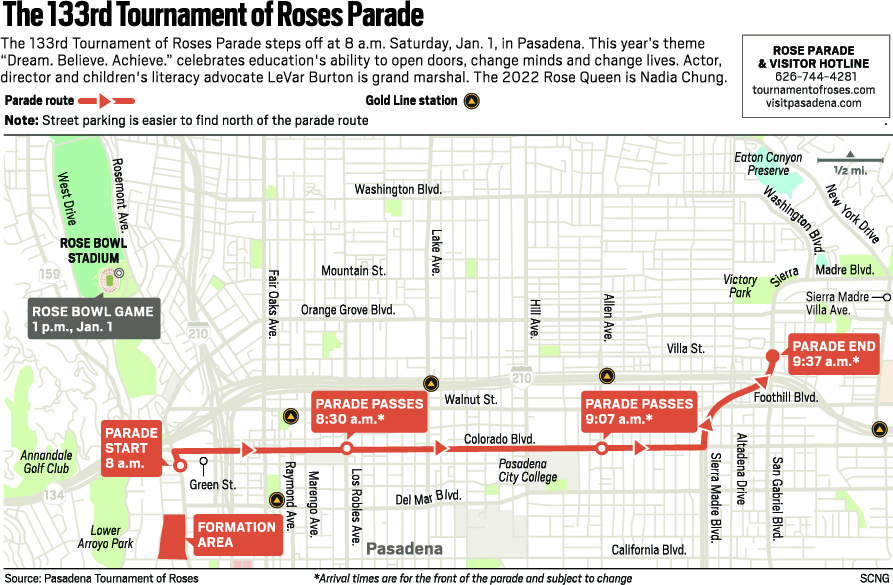Rose Parade 2022: Here&rsquo;s the route for Pasadena&rsquo;s annual march