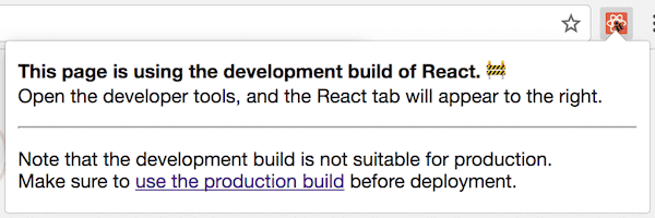 React DevTools icon on a website with production version of React