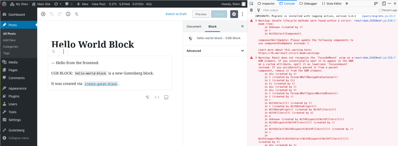An example of React errors displayed during development.