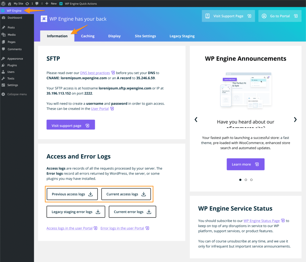 This contains the full error log of all of the pages you have . Common WordPress Errors - Support Center