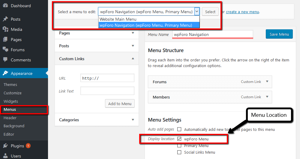 wpForo Menu