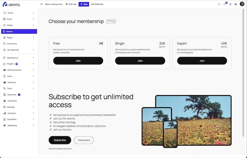 WP Adminify Custom Admin Pages