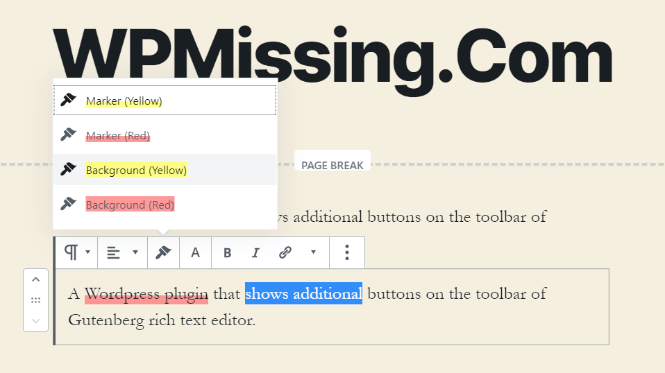 Background color of highlighted text; Add Highlighter & Font Size Buttons To Gutenberg Editor - RichText Extension | WP Missing