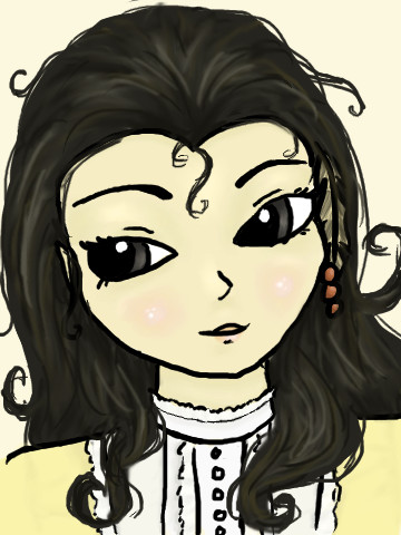 A headshot of Poly. So adorable! And it even has the feather and beads in her hair!