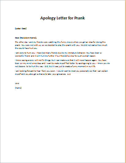 Apology Letter For Prank For Ms Word Writeletter2 Com