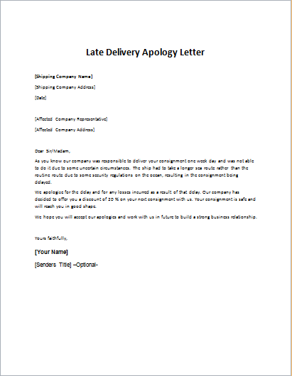 Late Delivery Apology Letter Writeletter2 Com