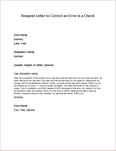 Request Letter To Correct An Error In A Check Writeletter2 Com