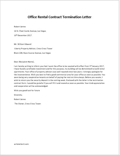 Office Rental Contract Termination Letter Writeletter2 Com