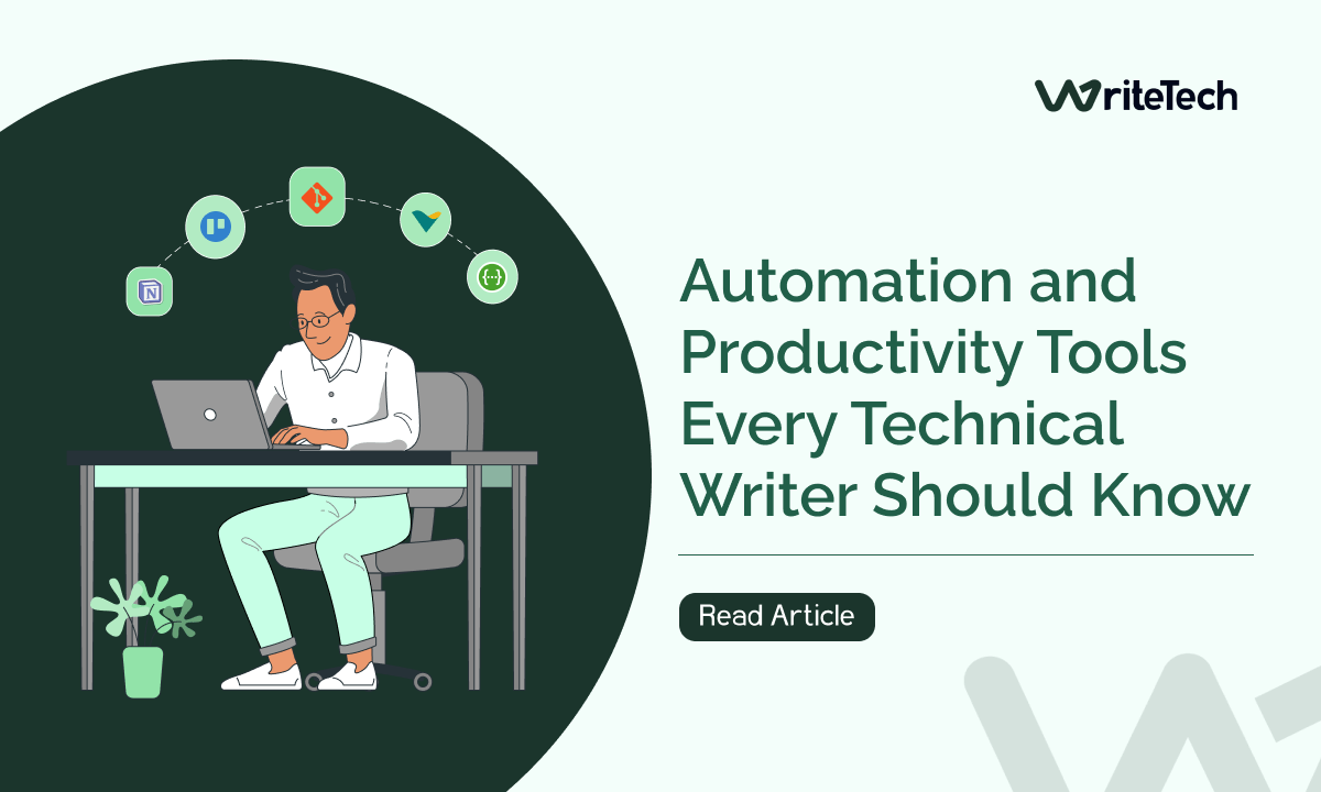 An image of a person sitting buy a desk working on his laptop with icons of productivity tools surrounding him.