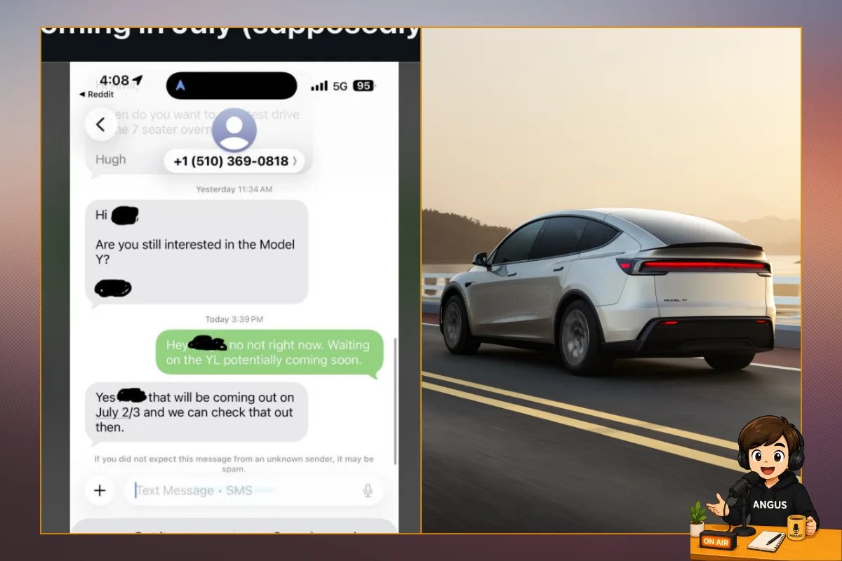 Tesla Model Y L 七座長軸版傳 7 月 2 日宣布美國推出，銷售顧問簡訊截圖流出
