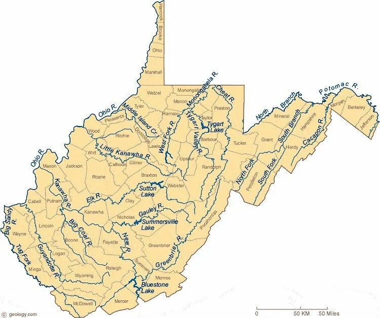 West River Map West Virginia Rivers 