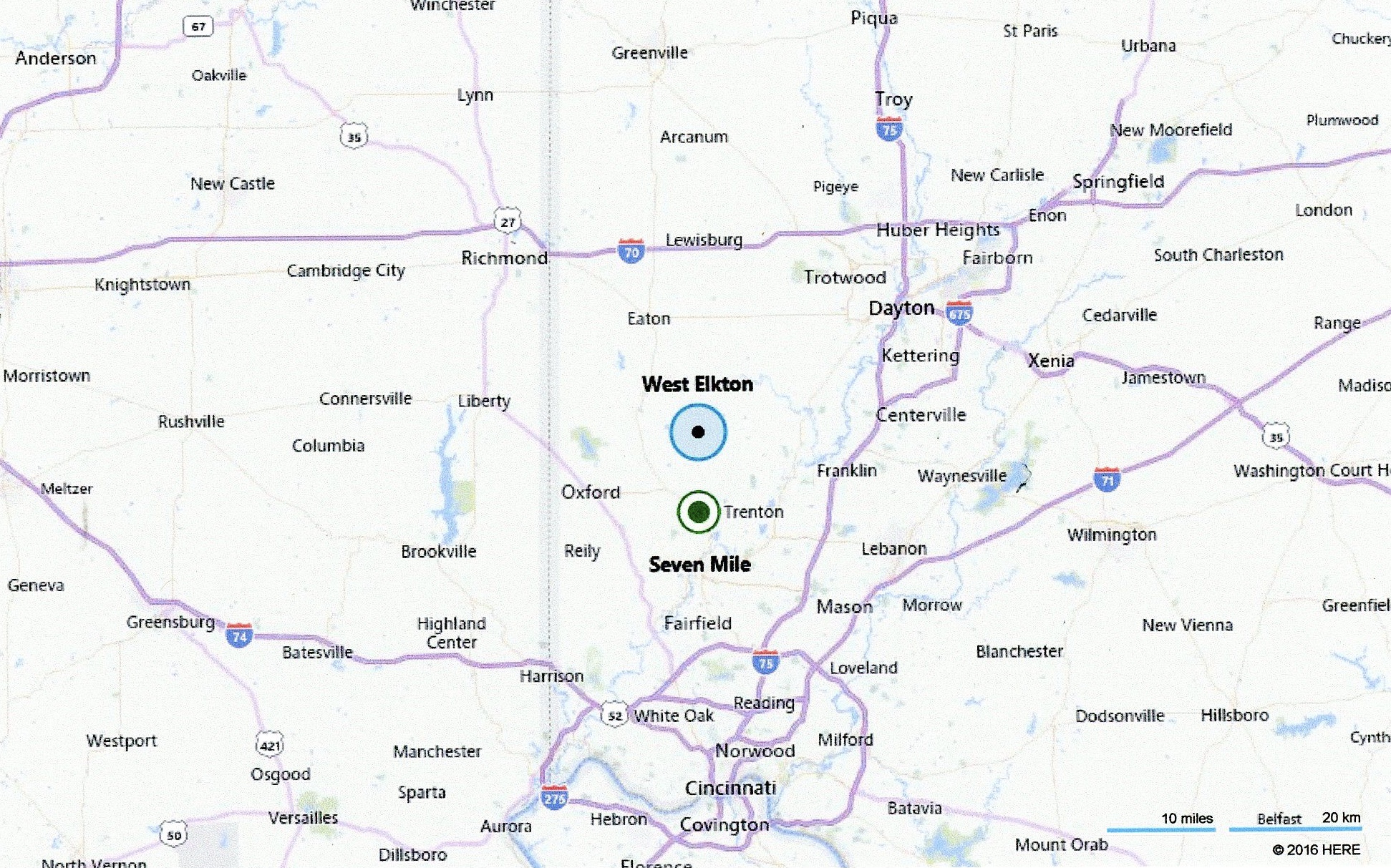 8 miles from Seven Mile to West Elkton, OH