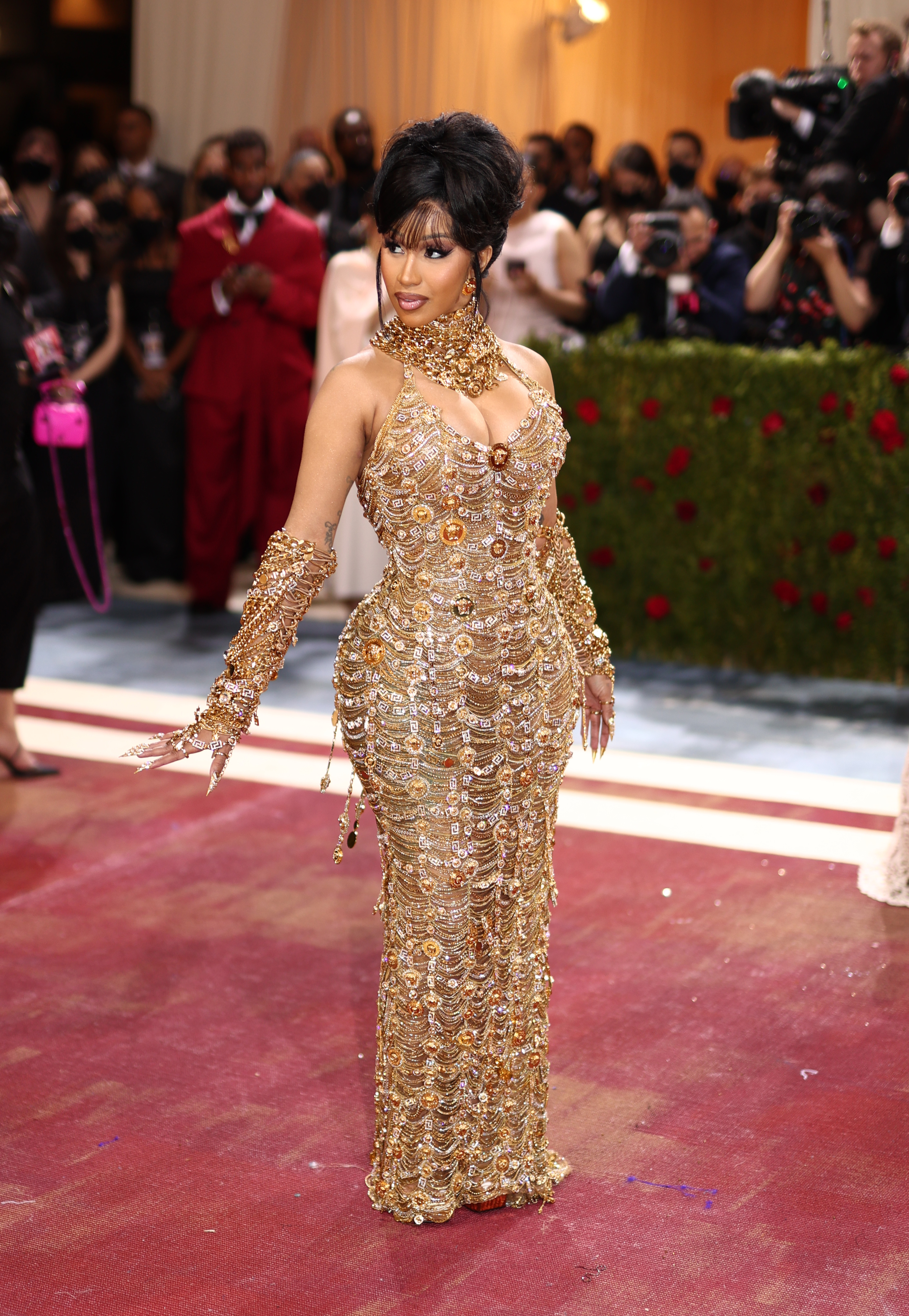 Now all you need is to get a delorean, and a flux capacitor! Cardi B In Versace Chain Gown At The 2022 Met Gala Details Photos Wwd