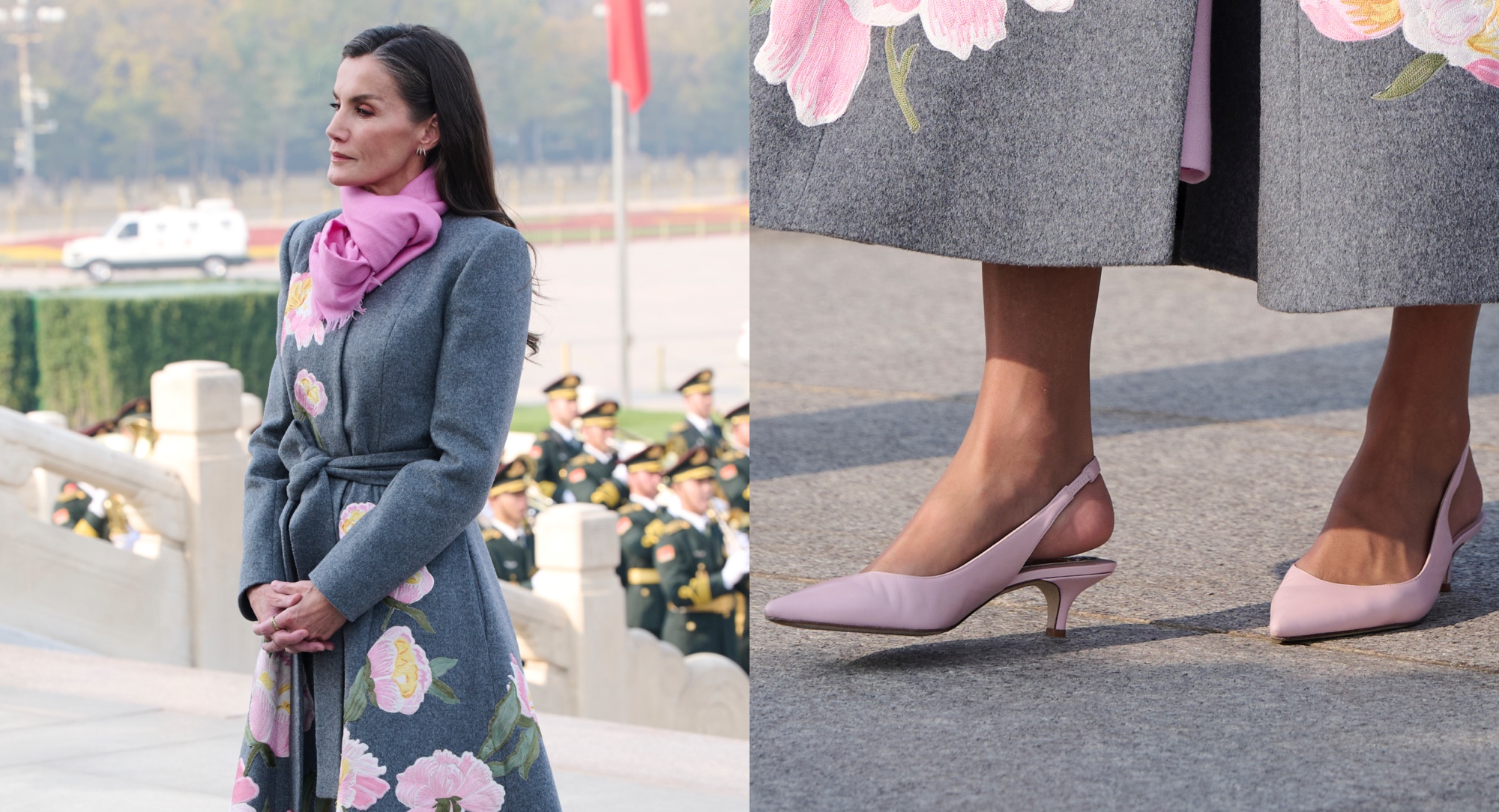 Queen Letizia Goes All In on Blush Pink in Magrit Kitten Heels During a State Visit to China