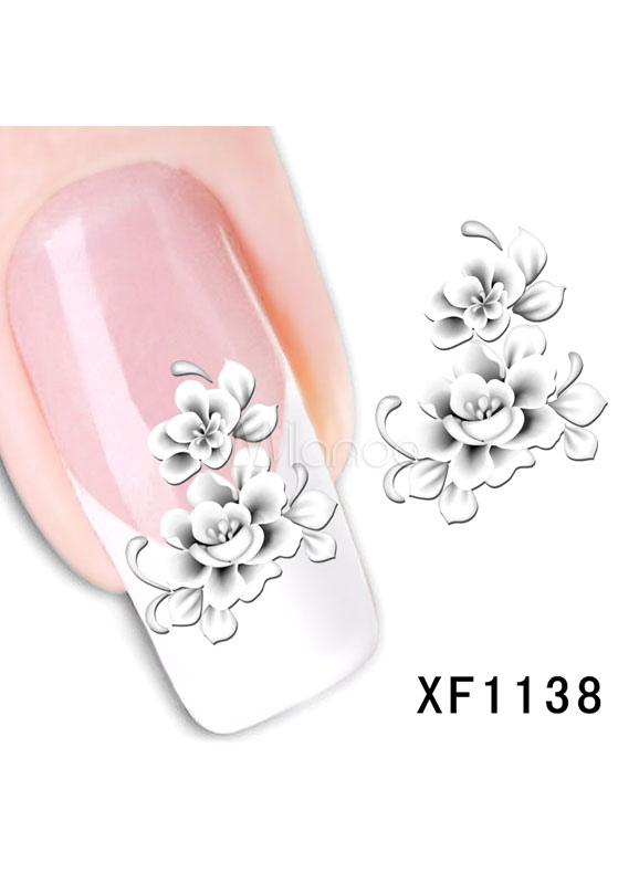 white nail stickers flower print nail decals 2 pieces in set milanoo com