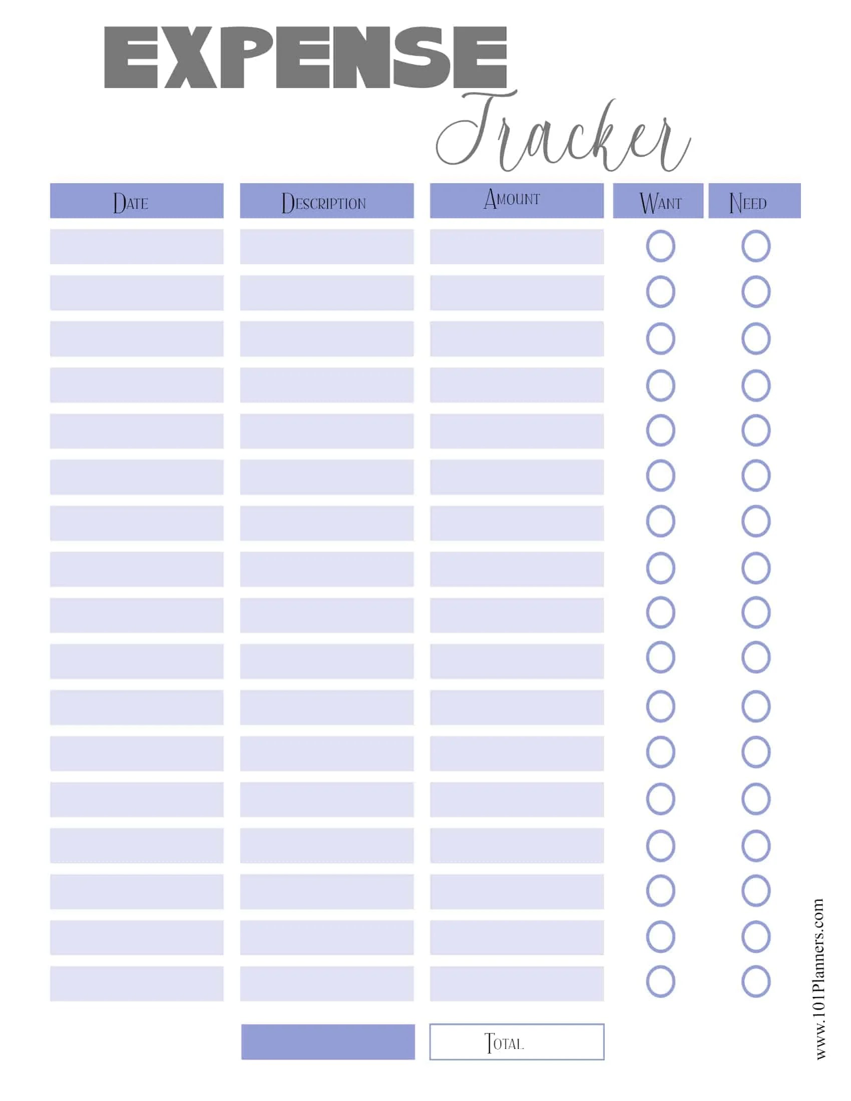 Free expense tracker printable