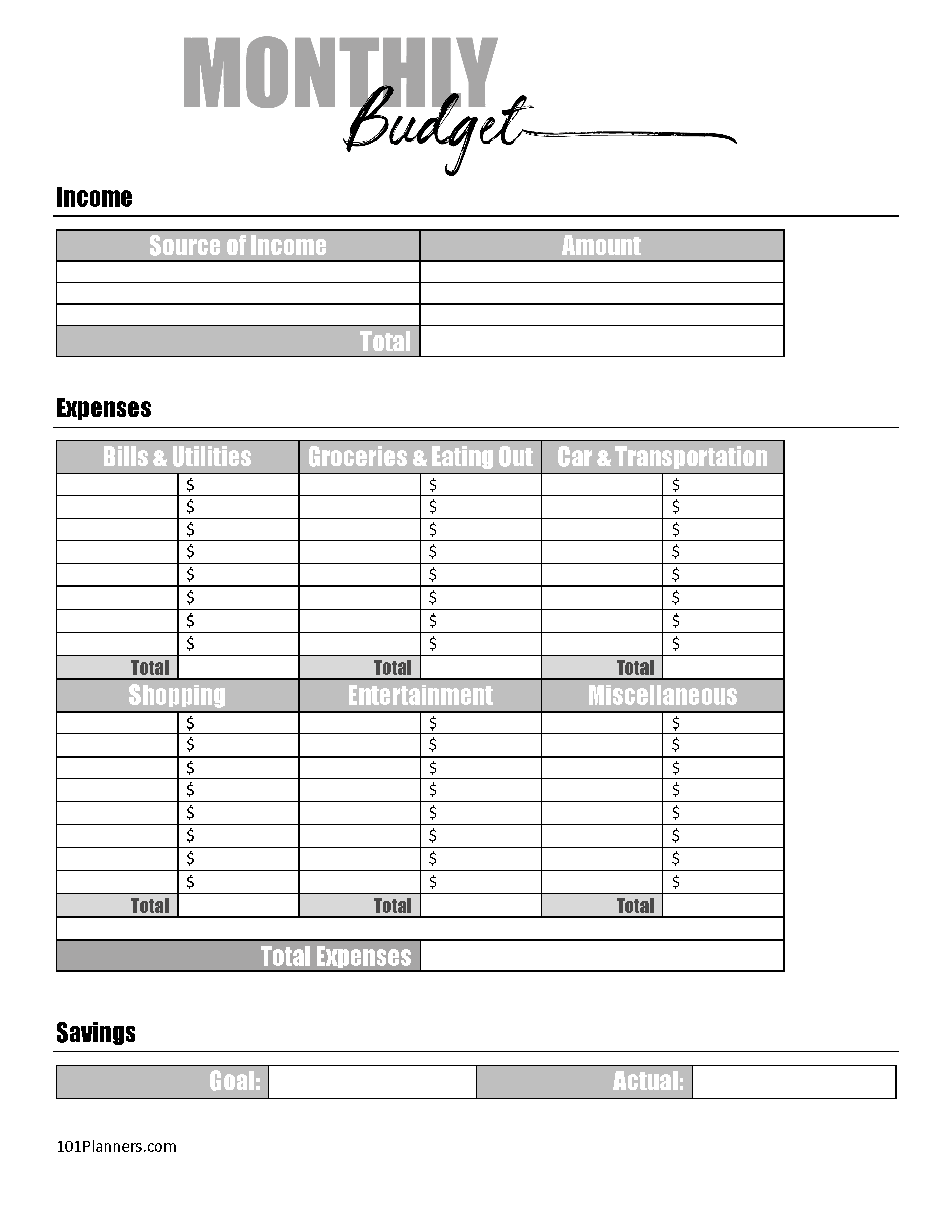 Numbers Monthly Budget Template