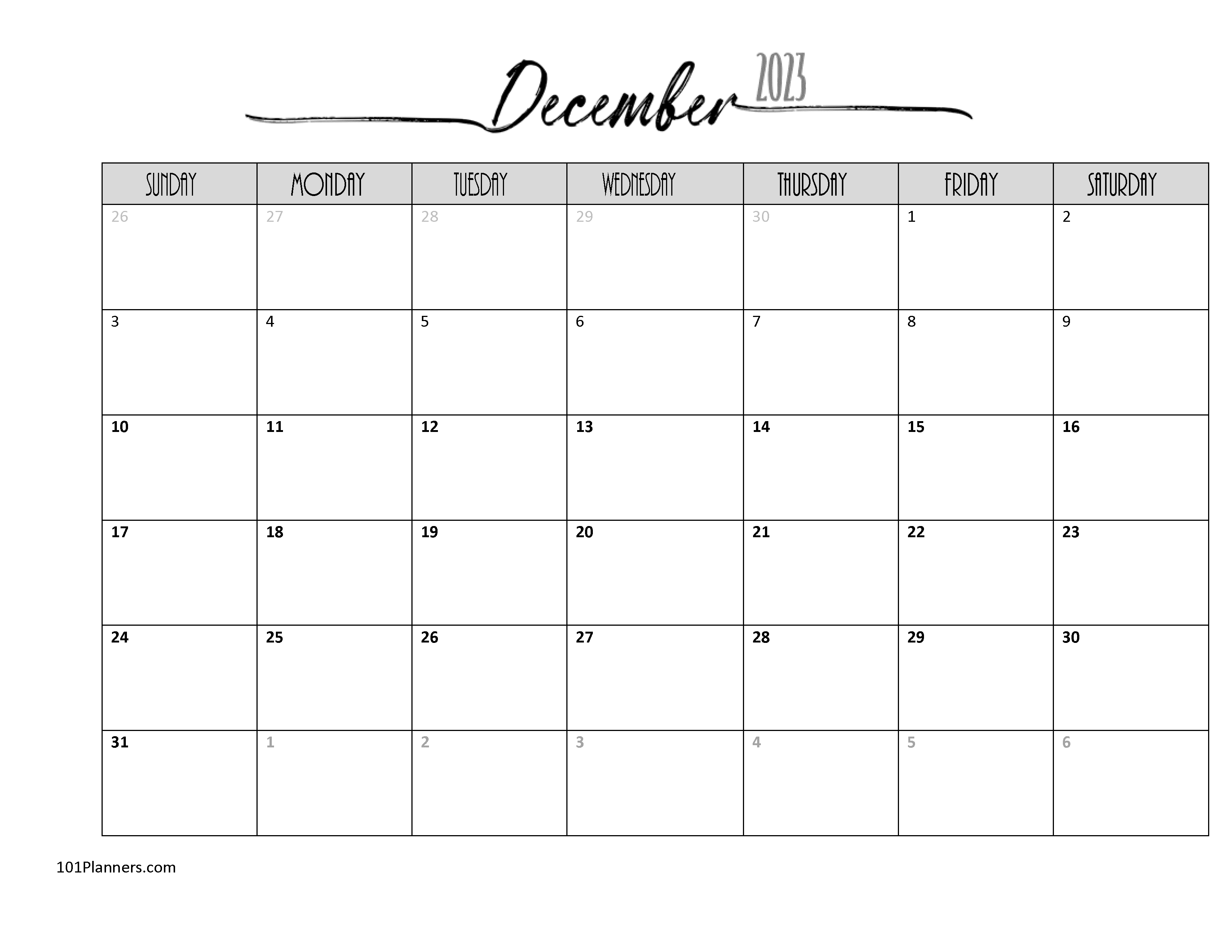 Word Monthly Calendar 2023