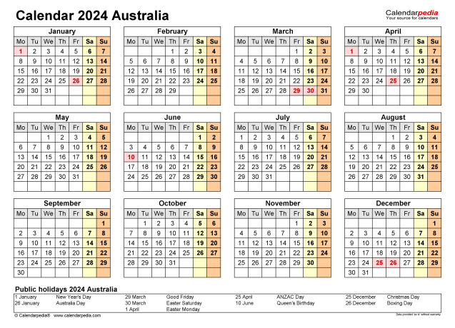 2024 Calendar Australia