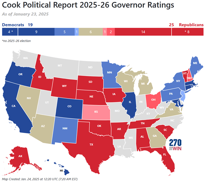 Cook Political Report Introduces 2026 Governor Ratings 270toWin Cook Governor 012425 