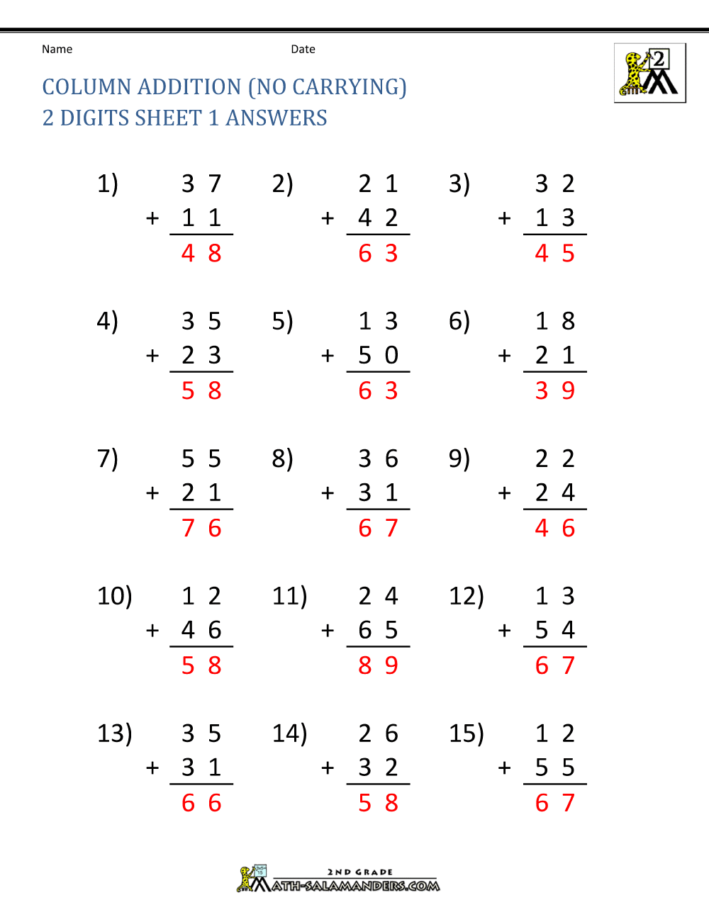 2 digit addition worksheets