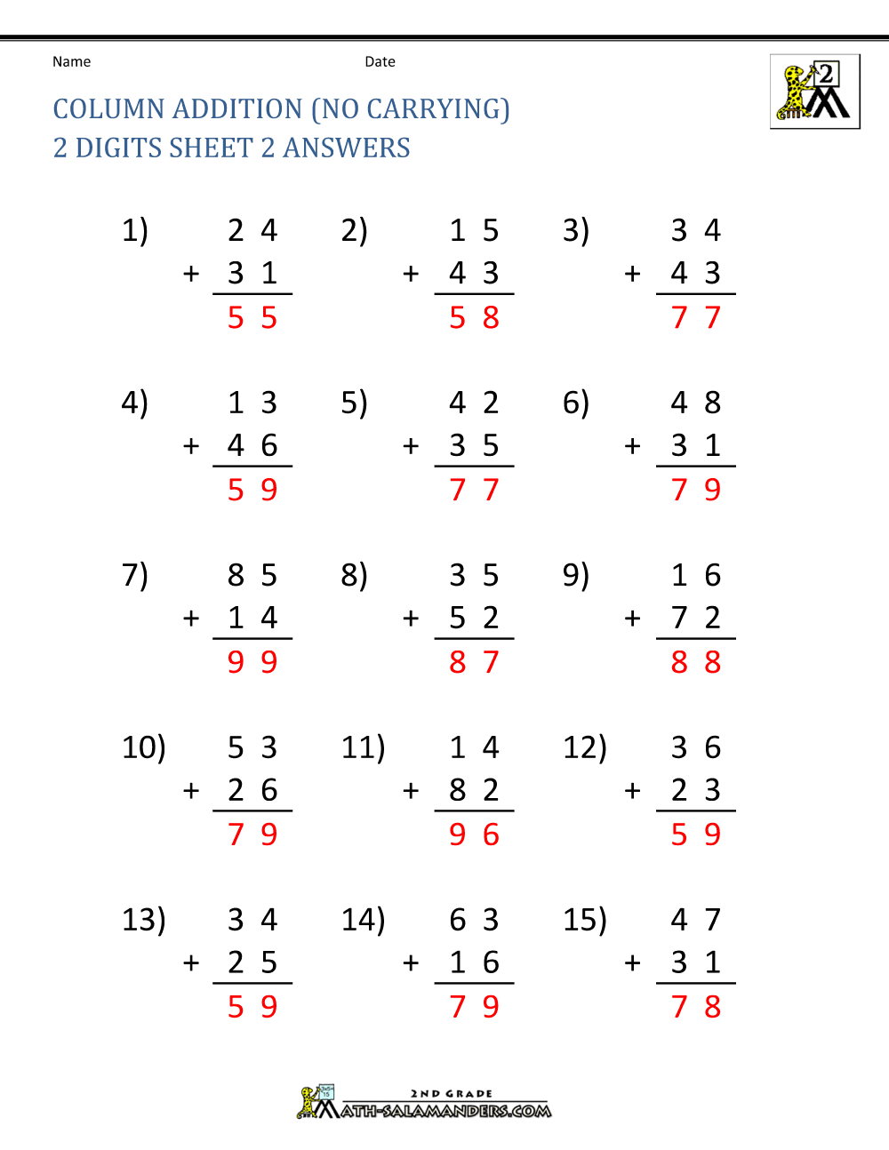 2 digit addition worksheets