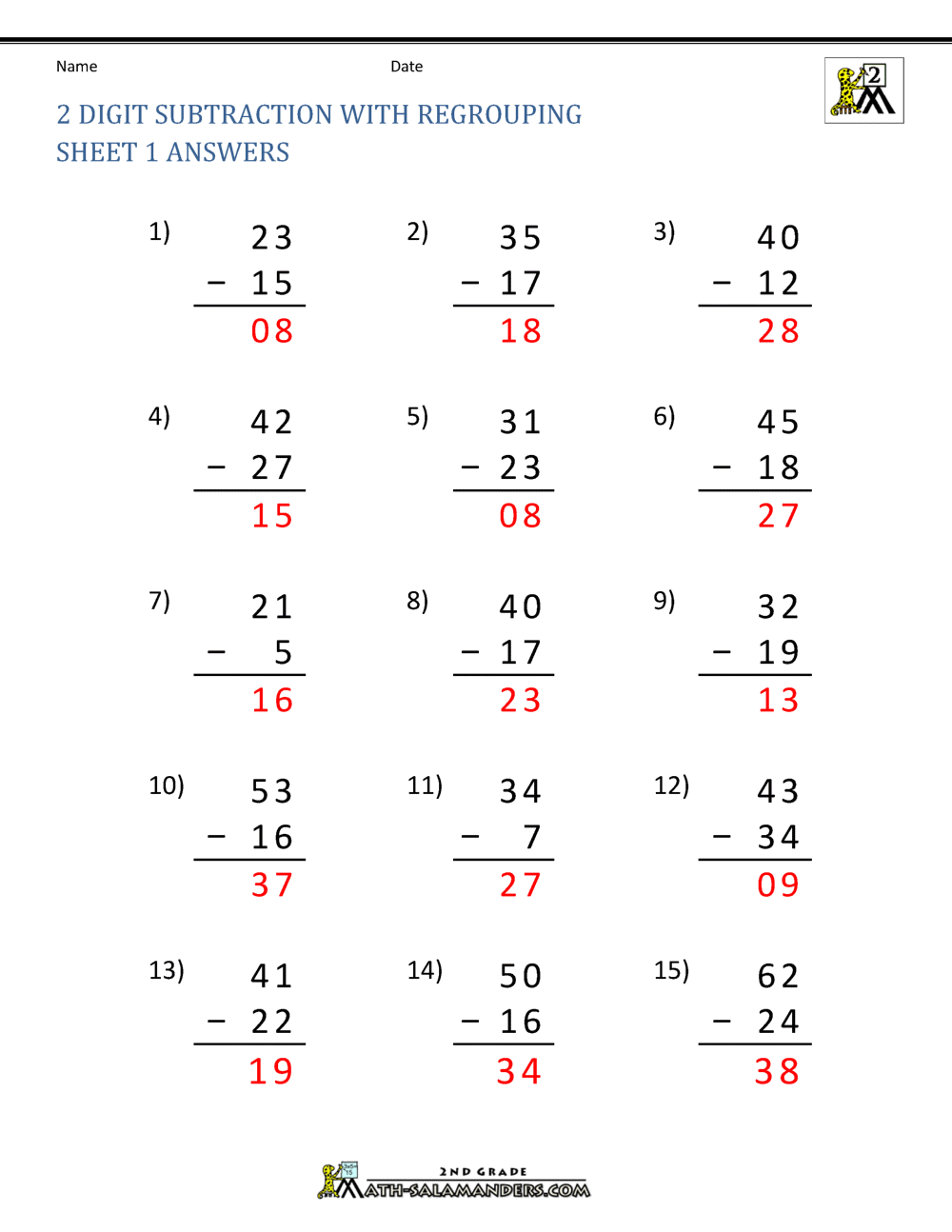 2 digit subtraction with regrouping worksheets