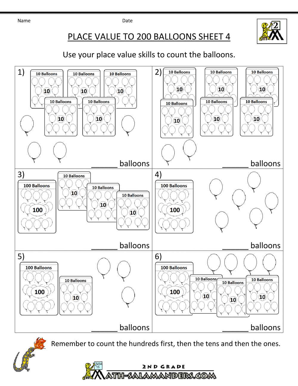 Place Value Worksheet Numbers To 200