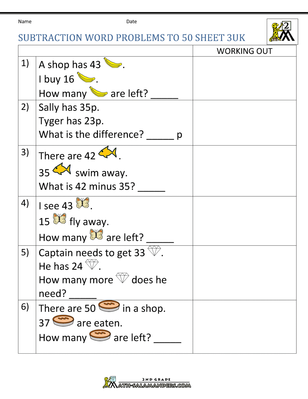 subtraction word problems 2nd grade