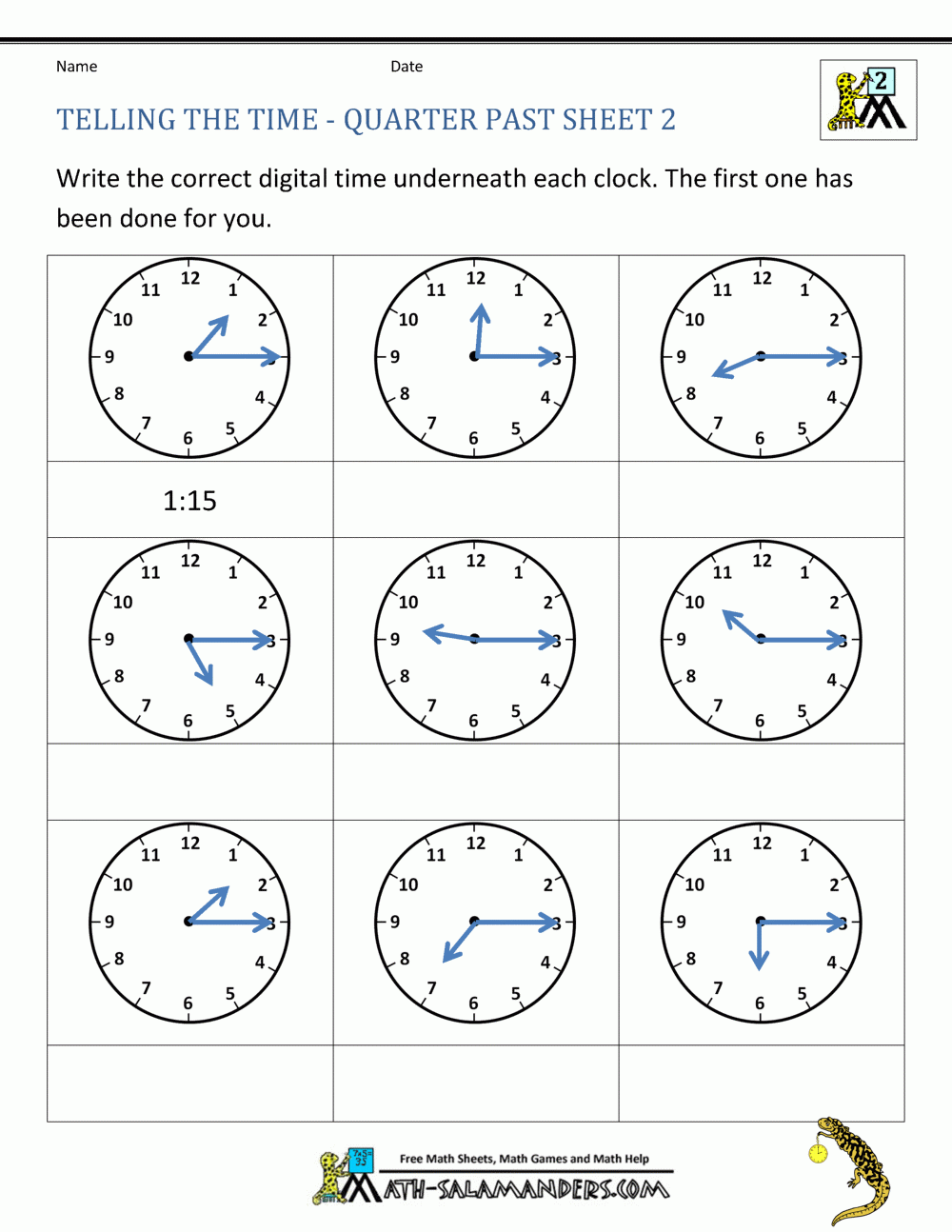 2nd grade math time test worksheets