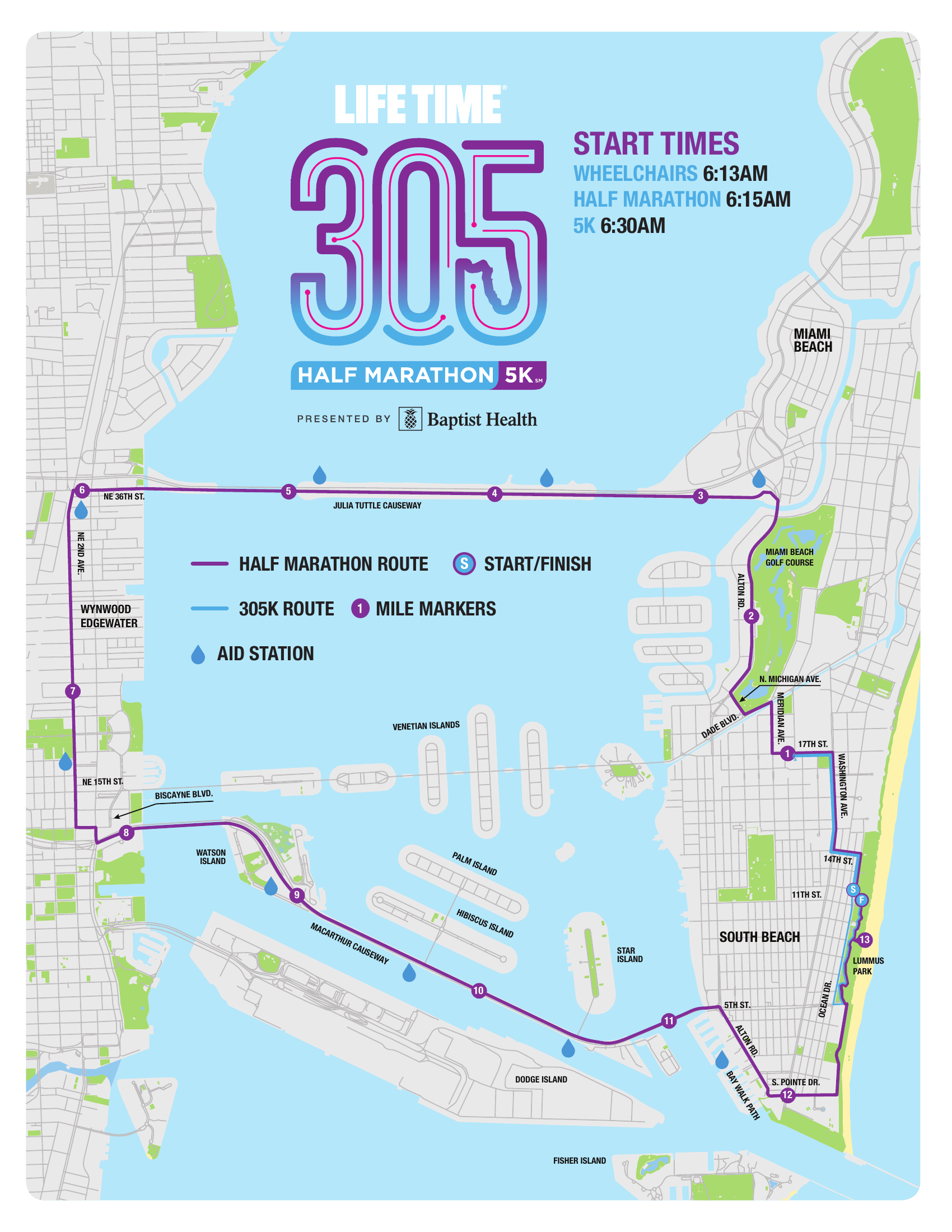 Mapa De La Marat N De Florida 2025 305Half5K Course Map 