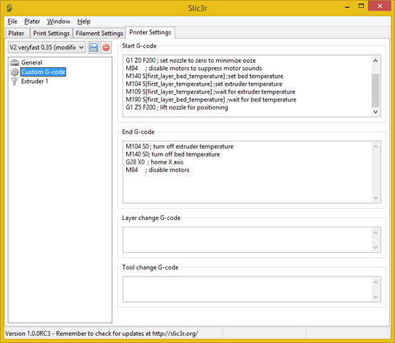 Massgeschneiderte Start Und End G Codes Im Slic3r 3deee Ch