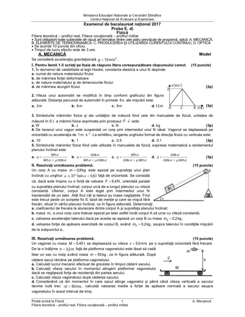 Tot ce trebuie sa stii despre acest examen: Modele De Subiecte Rezolvate 2017 Fizica Profil Teoretic Vocational