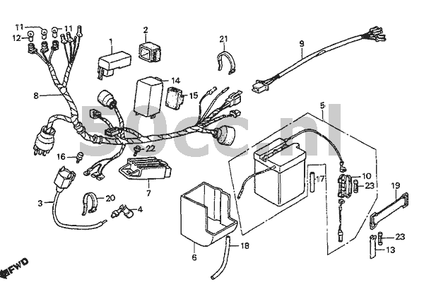 Exploded View Honda Mt5 Kabelboom 2scooters Bromfietsen En 2 Takt Motoren 50cc Eu