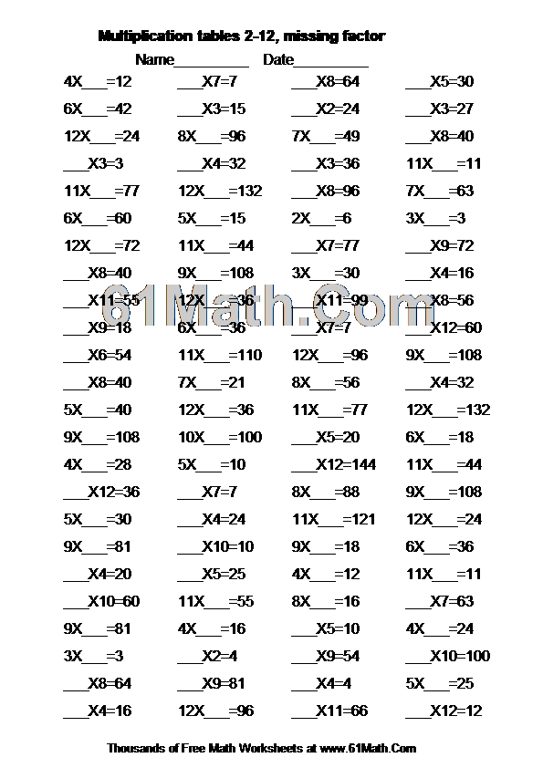 multiplication tables 2 12 missing factor create your own math worksheets