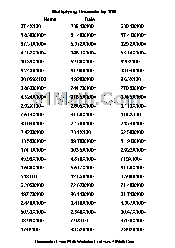 multiplying decimals by 100 create your own math worksheets