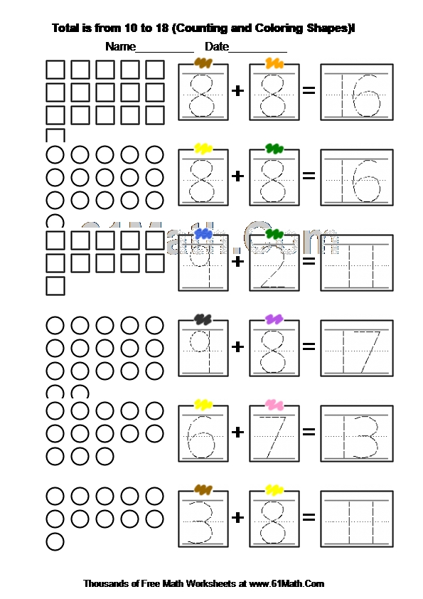 For many people, math is probably their least favorite subject in school. Total Is From 10 To 18 Counting And Coloring Shapes I Create Your Own Math Worksheets