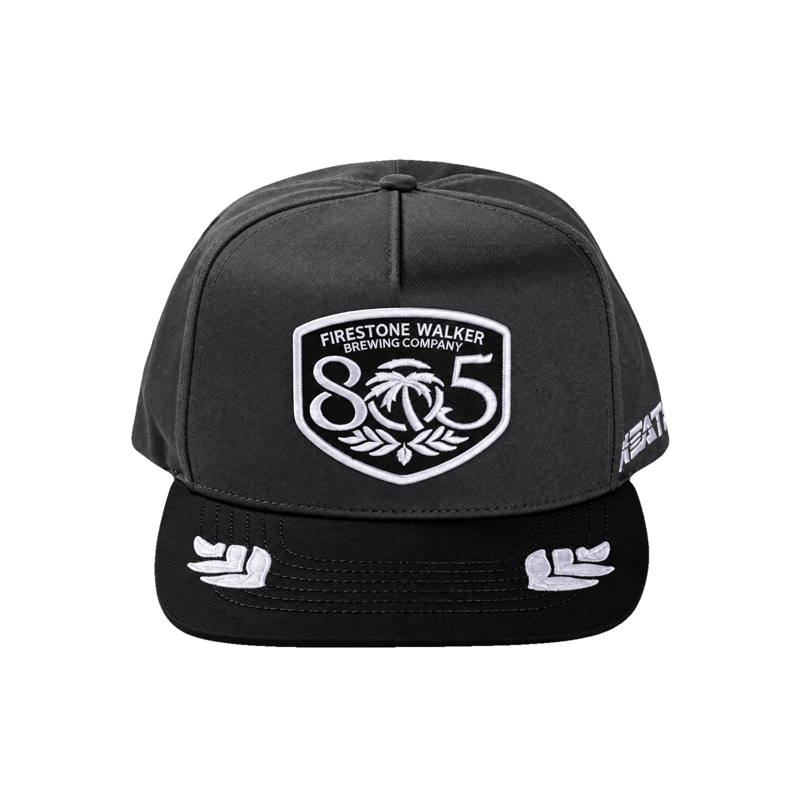 805 x Heat Wave "Properly Chill" hat, gray and black snapback with 805 logo patch, front view