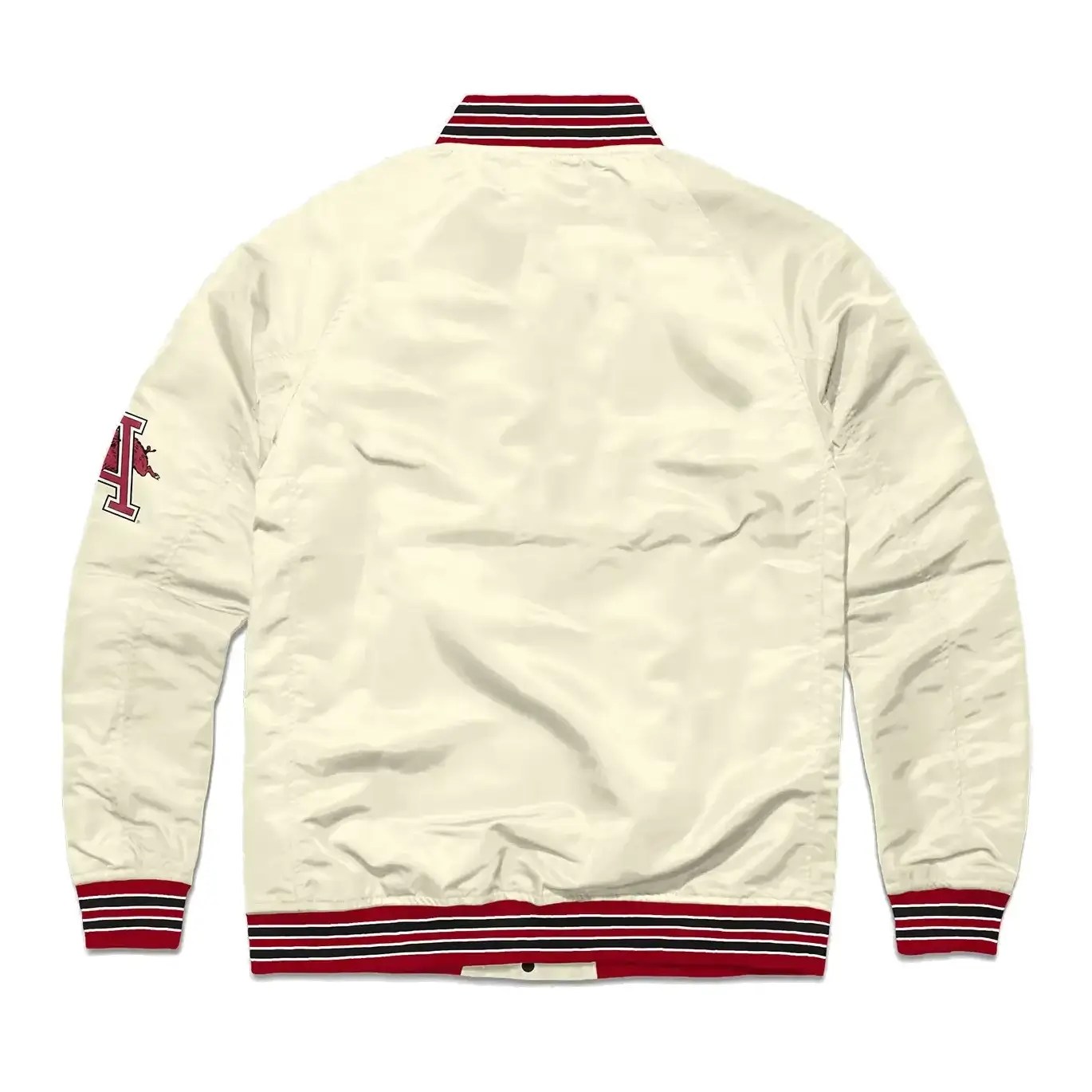 2 Razorback Graduate Cream Satin Varsity Jacket