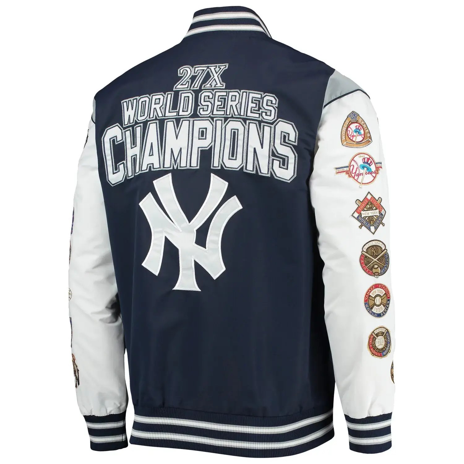 New York Yankees EnforcerFull-Snap Satin Navy & Gray Varsity