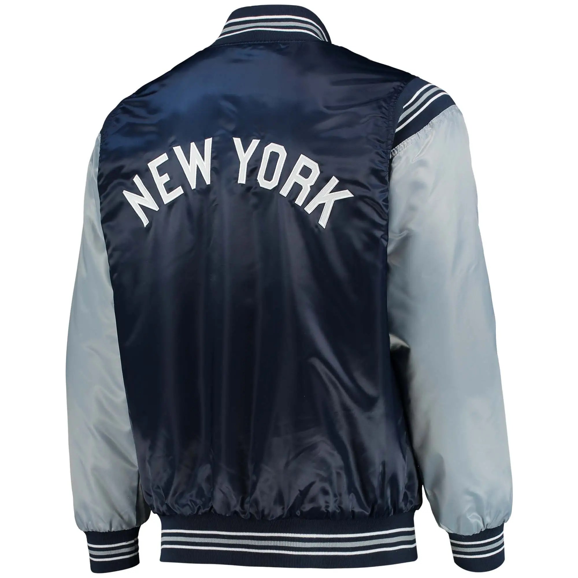 New York Yankees スタジャン M ネイビー/グレー New York Yankees EnforcerFull-Snap Satin Navy & Gray Varsity