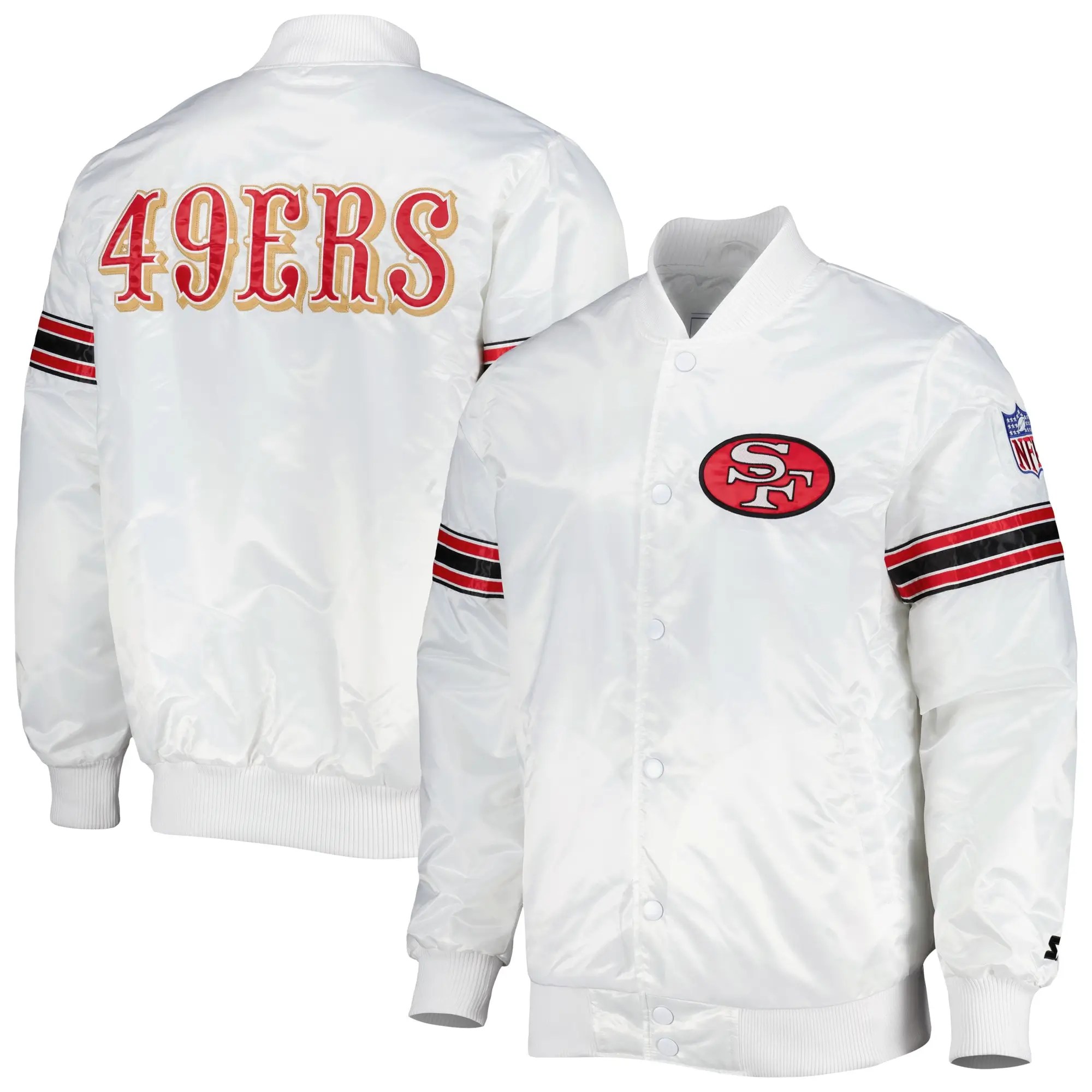 San Francisco Starter Power Forward White Satin Varsity Jacket