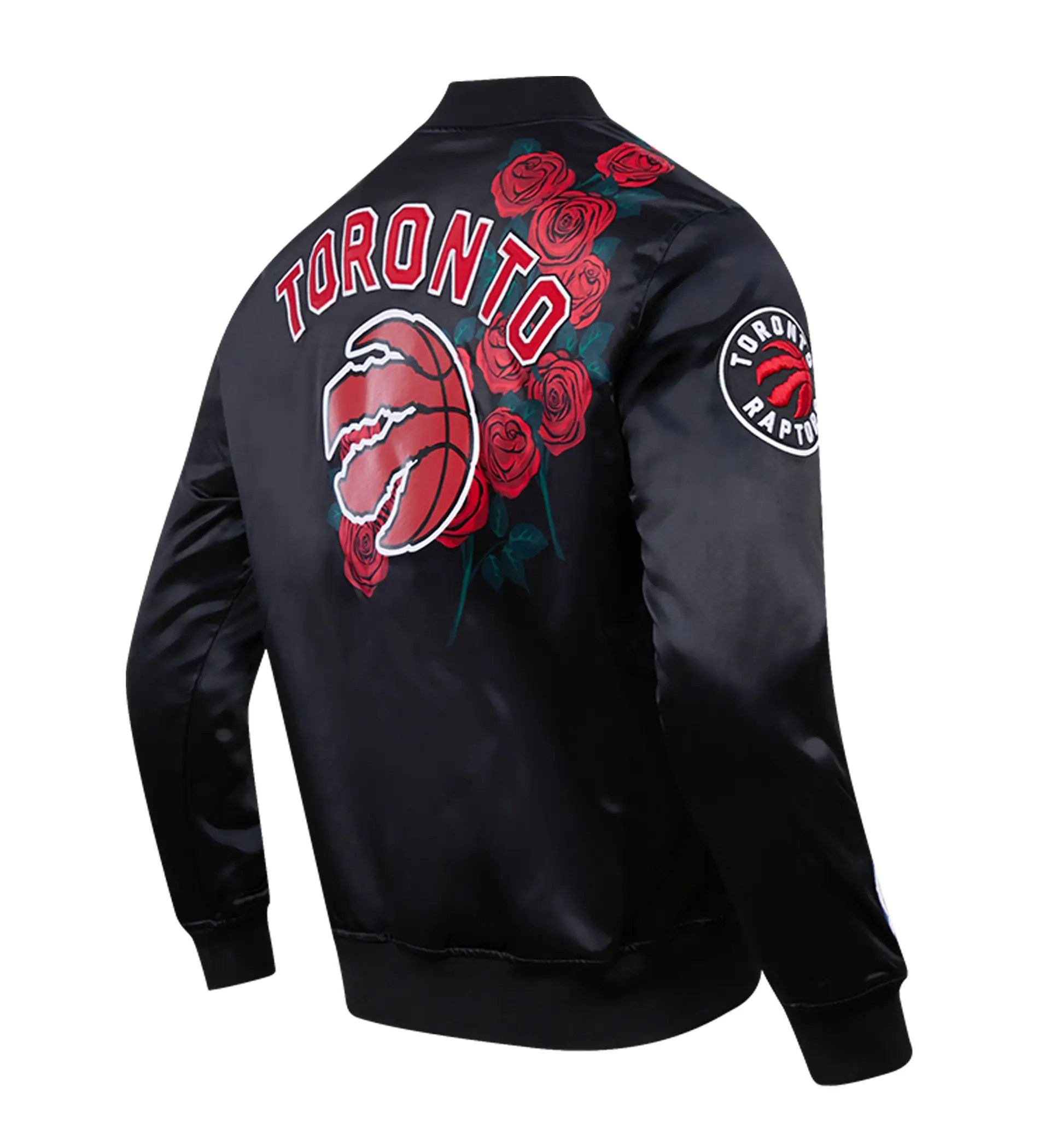 Toronto Raptors Black Roses Full-Snap Satin Varsity Jacket
