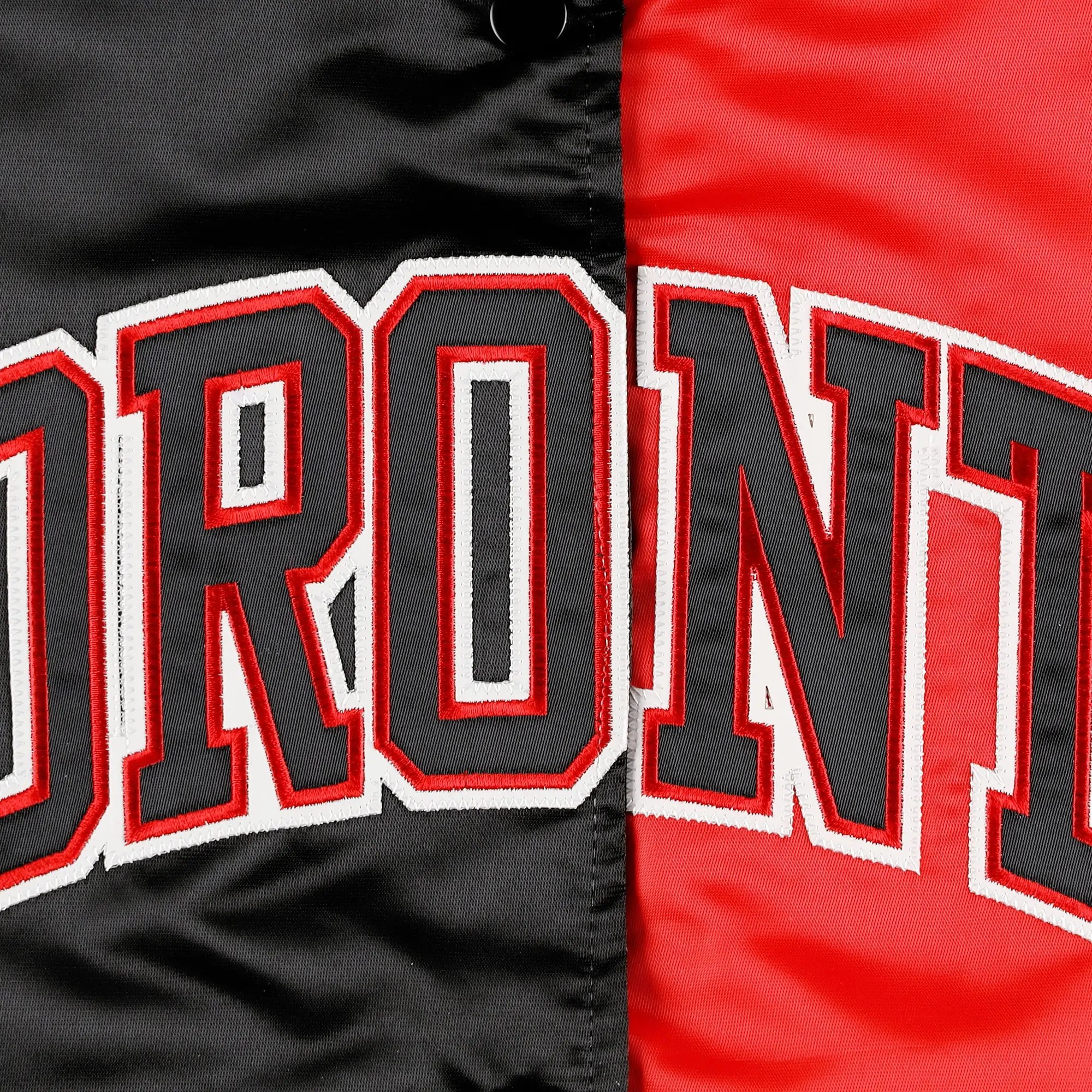 Toronto Raptors Starter Split Colorblock Full Snap Black Red Satin Varsity Jacket 3