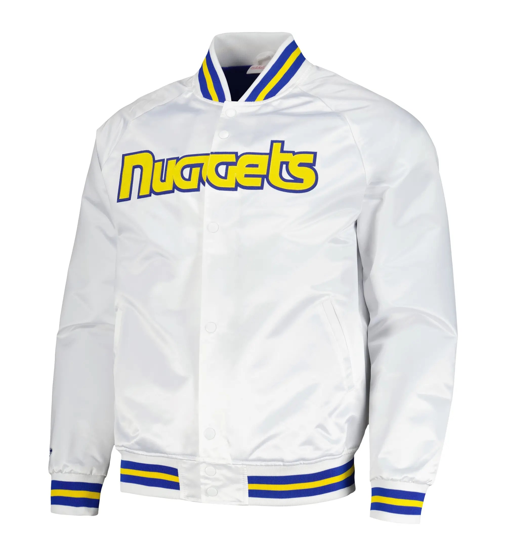 Denver Nuggets Hardwood Classics Throwback Wordmark Raglan Rib Satin Varsity Jacket