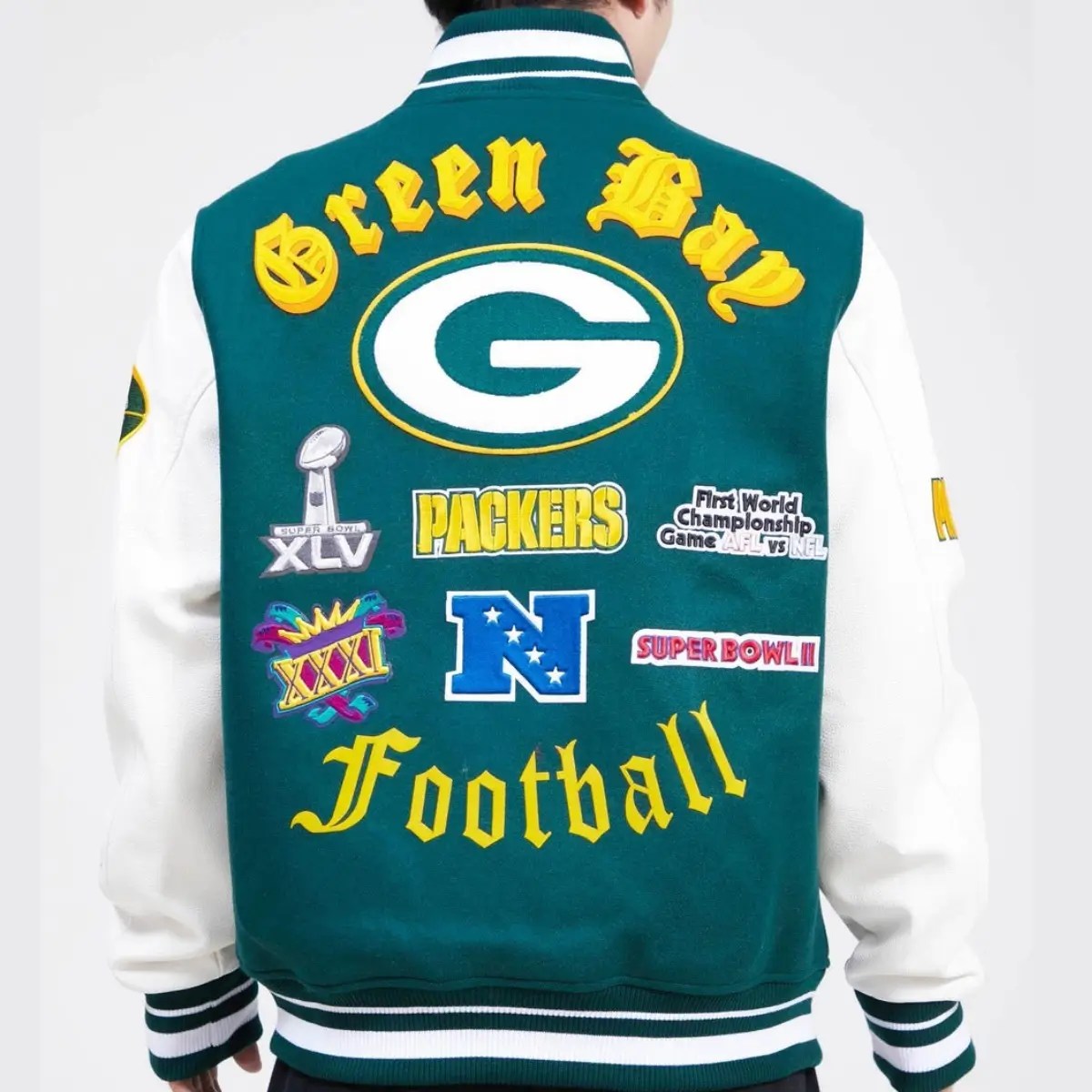 Green Bay Packers Classic Letterman Wool & Leather Varsity
