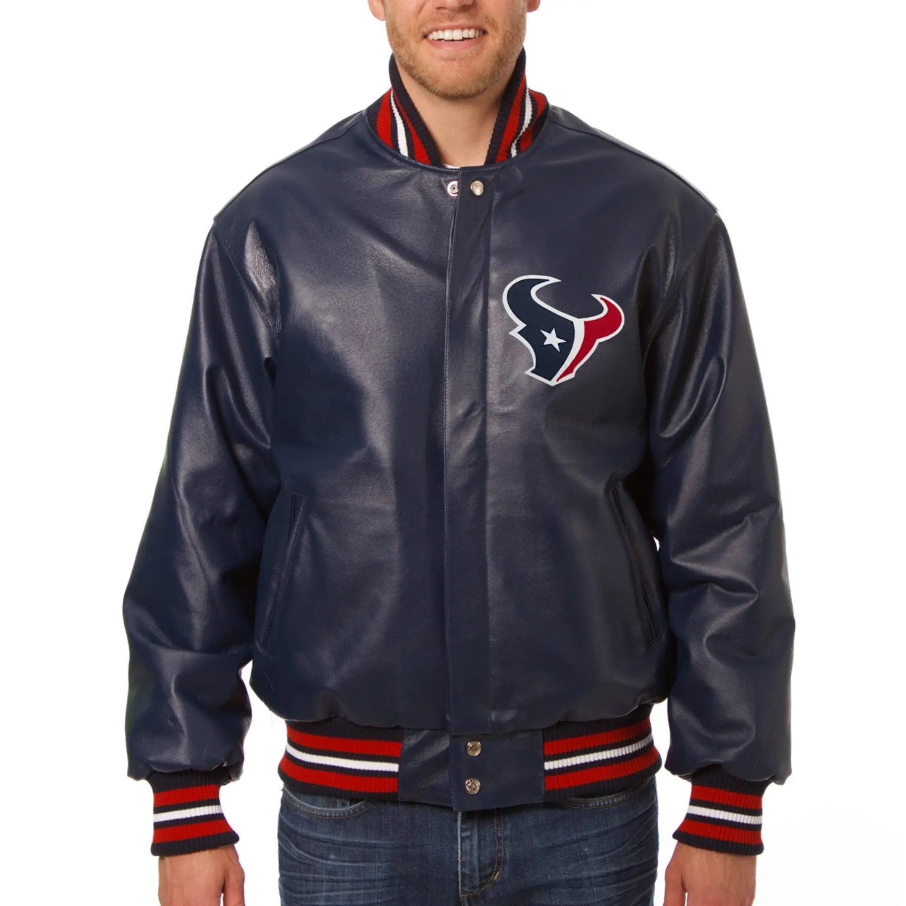 Houston Texans Classic Rib Full Leather Varsity Jacket