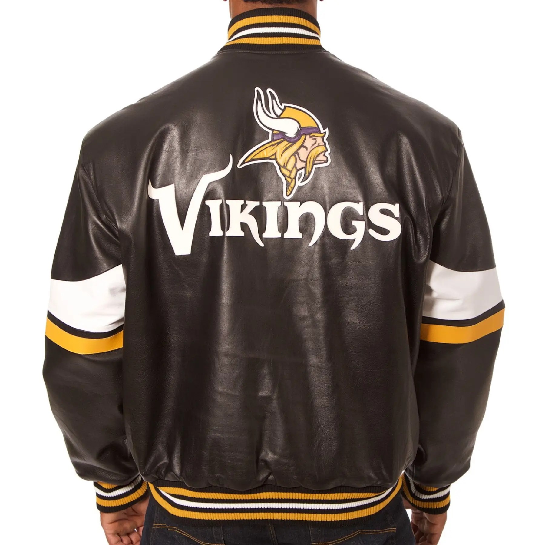 NFL Minnesota Vikings レザージャケット XXL値下げ可 Minnesota Vikings Full Bomber Leather Varsity Black Jacket