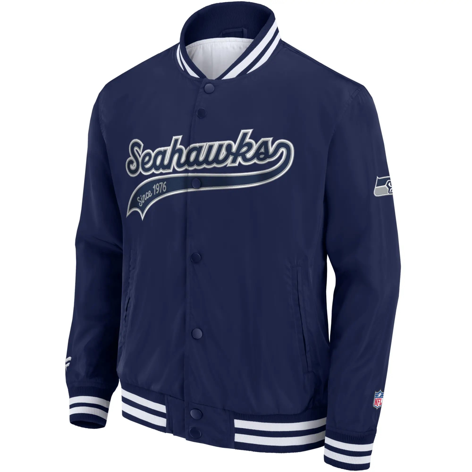 Seattle Seahawks Snap-Tab Classic Vintage Satin Varsity Jacket
