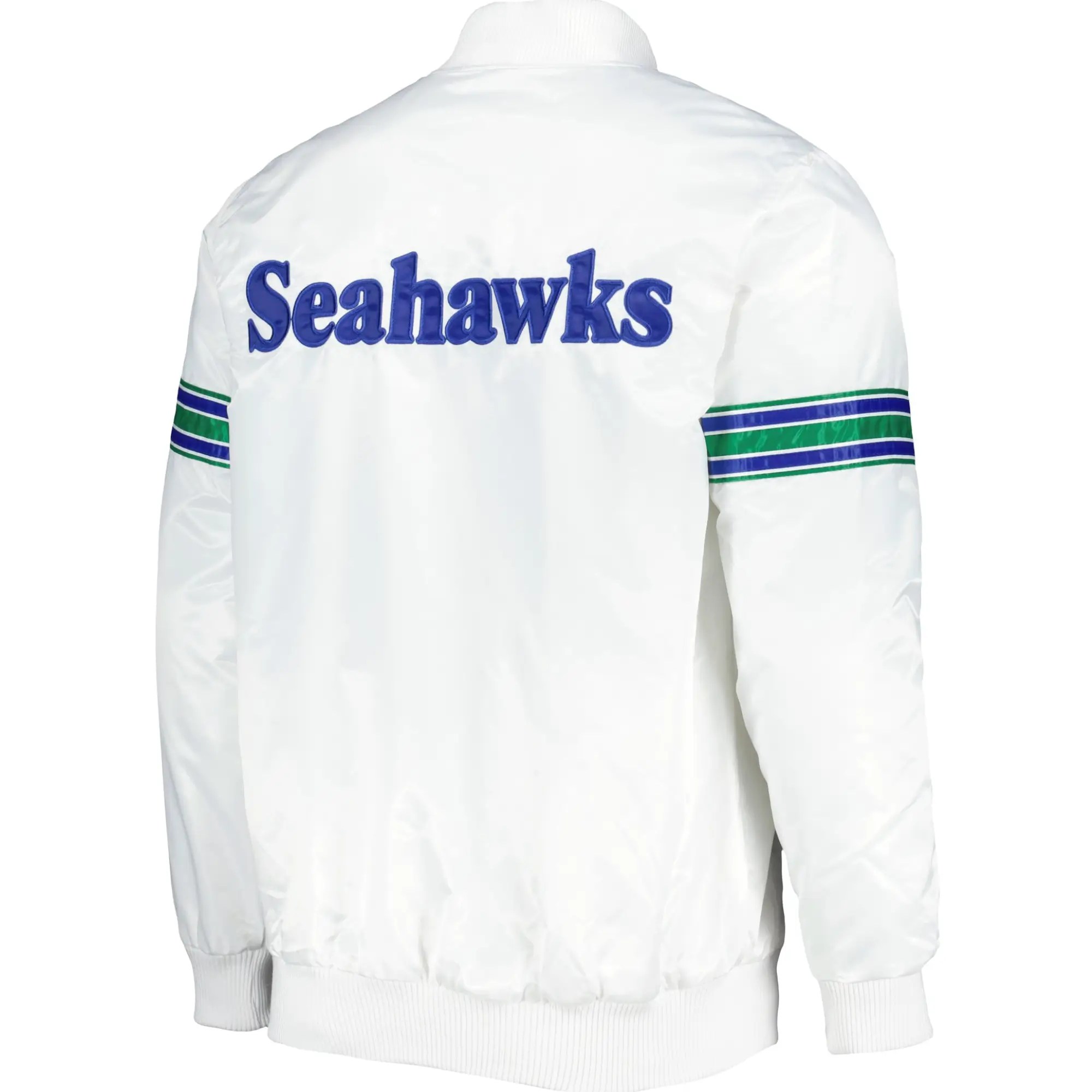 Alternative view of Seattle Seahawks Power Forward Classic White Rib Satin Varsity Jacket